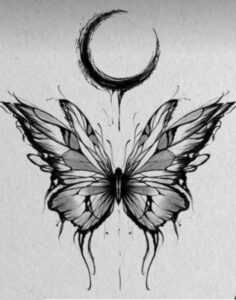 طرح خام تاتو پروانه و هلال ماه